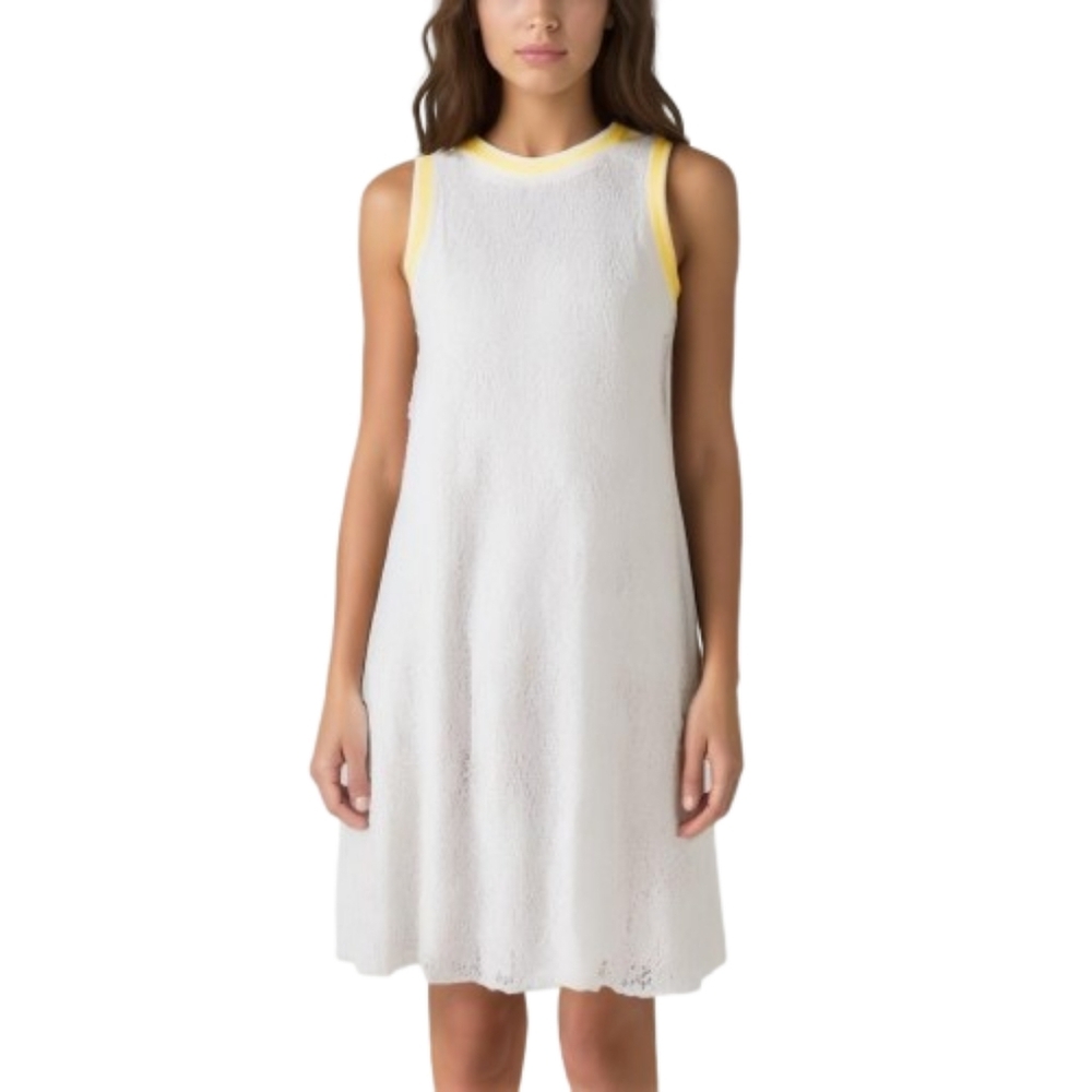 Madison Leigh White Lace Midi Swing Sport Dress Yellow Trim Summer Sun Dress NWT